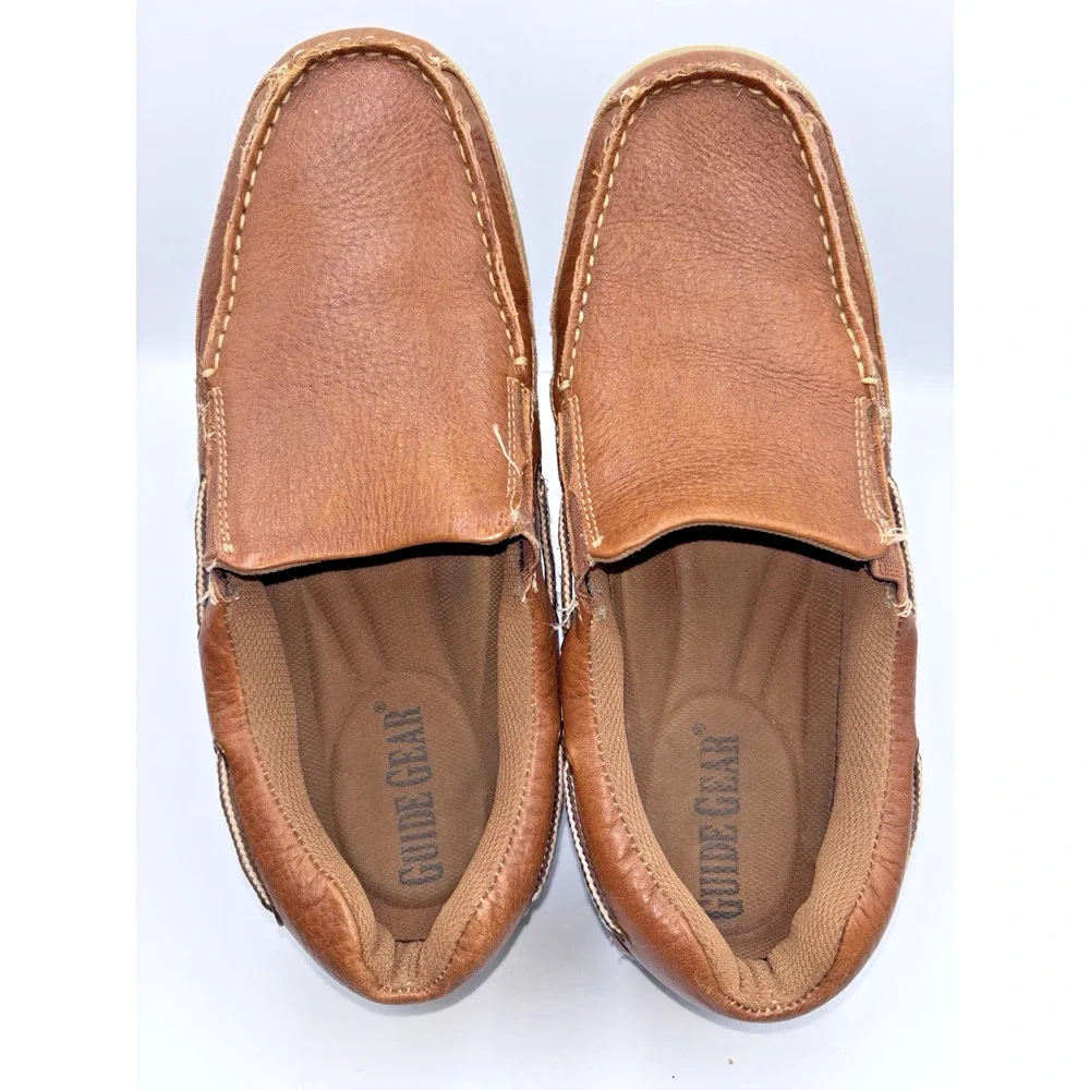 Guide Gear Leather Tan Slip On Boat Shoes Mens Sz 10 Brown Gently Worn Clean EUC